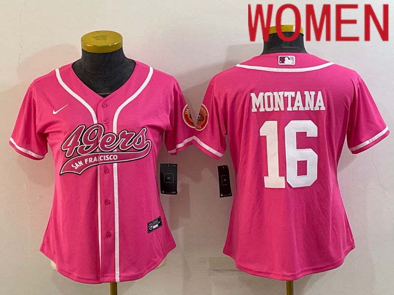 Women San Francisco 49ers #16 Montana Pink 2022 Nike Co branded NFL Jerseys->women nfl jersey->Women Jersey